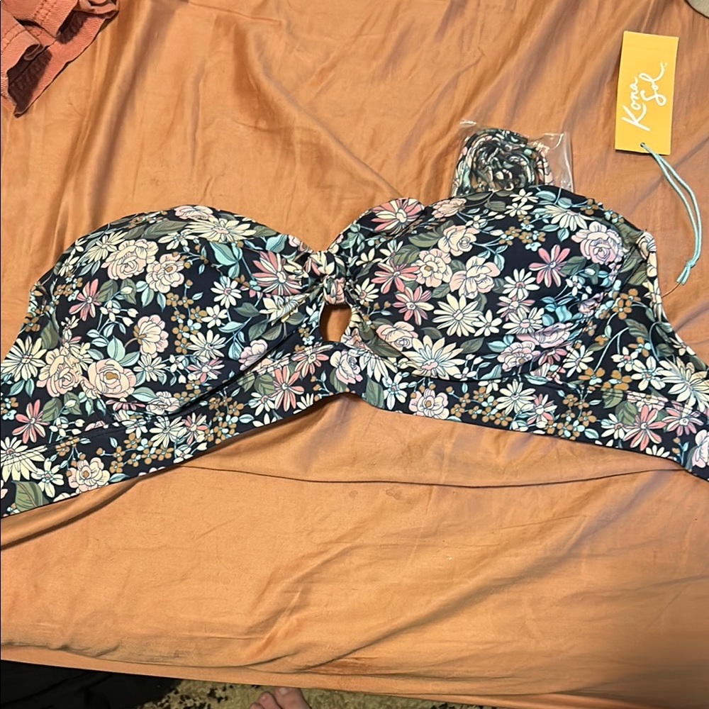 Kona Sol Floral Bikini Top with Knot Accent